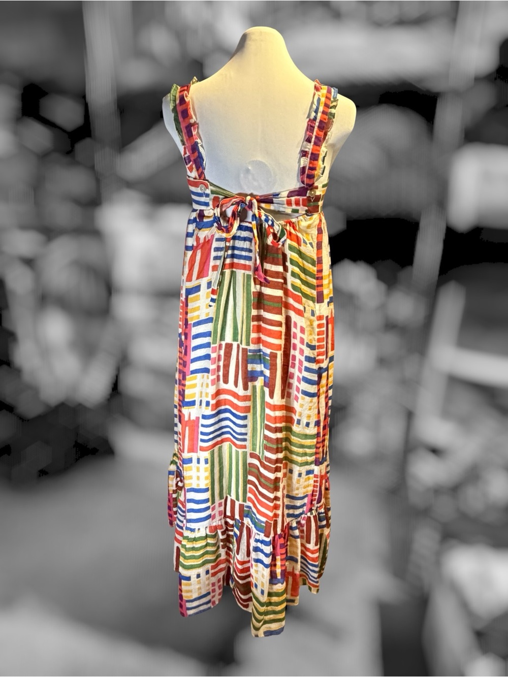 THML Brush Strokes Sundress | Multicolor Abstract Tiered Midi | Size M - Picture 2 of 8